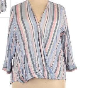 JONES NEW YORK STRIPED WRAP BLOUSE